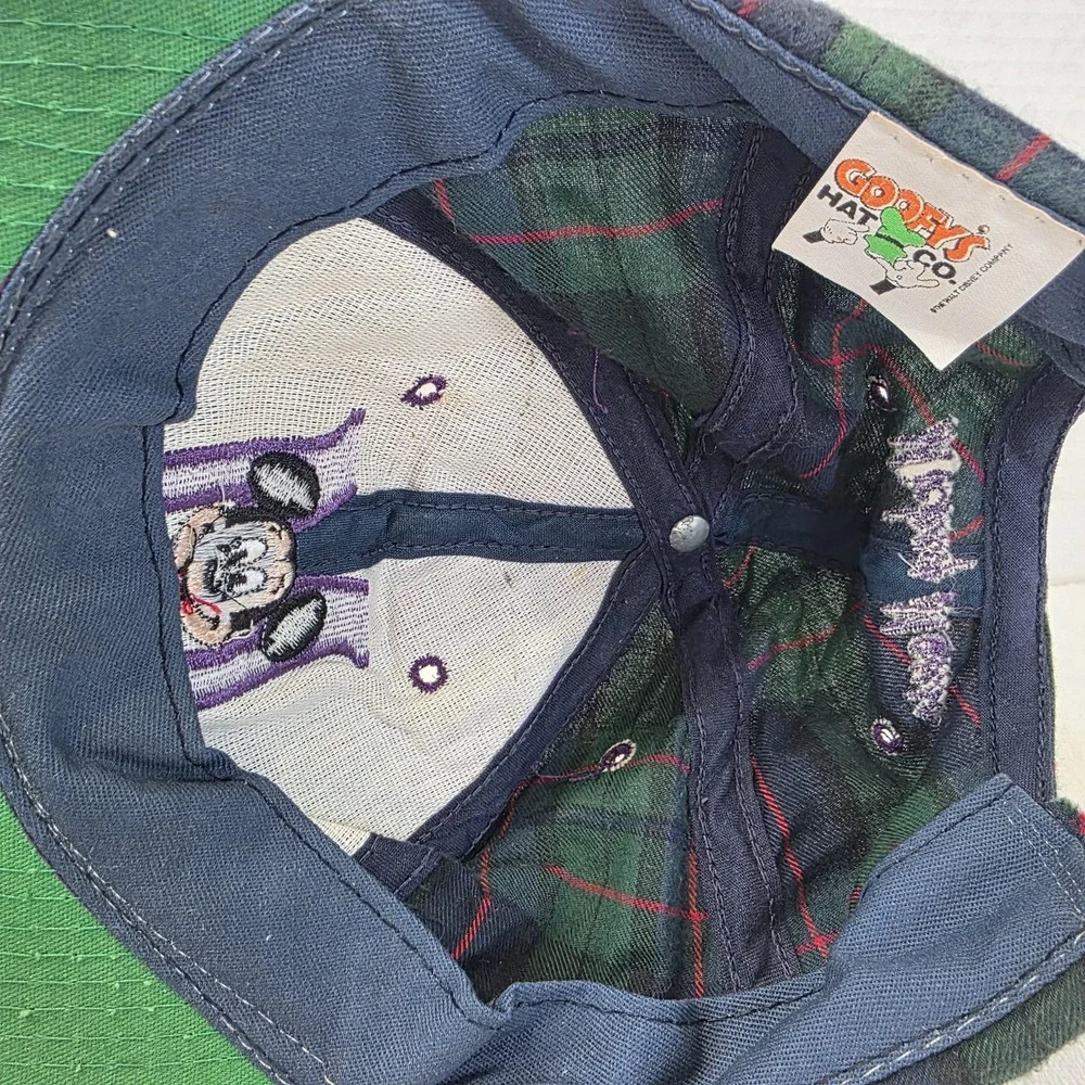 Vintage Plaid Mickey Mouse Snapback Hat Goofy's Hat Disney Green Blue USA‎ Made